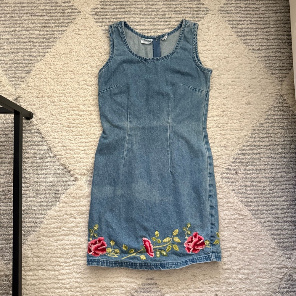 Embroidered Denim Dress with Floral Design